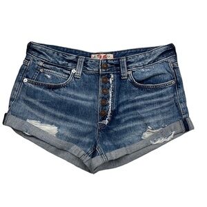 Free People Blue Jean Shorts Button Fly Distressed Size 26